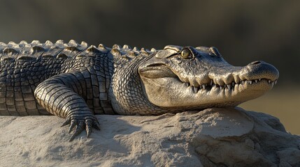 Obraz premium Close-up of a Crocodile Resting on a Rock
