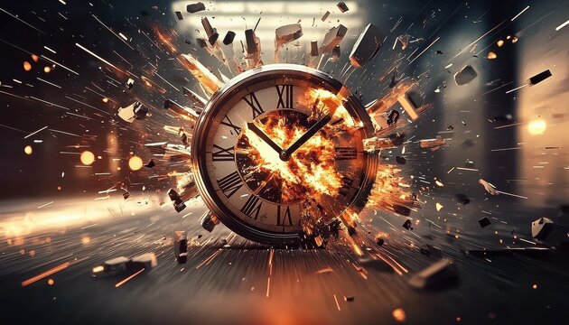 This artwork evokes the panic associated with time running out.