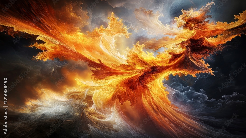 Aufkleber Vivid cyclone of orange and yellow swirling through the canvas abstract art dynamic environment surreal viewpoint