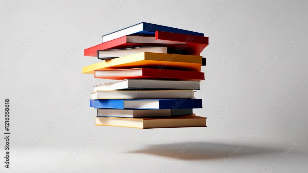 Poster stack of books with the top book being red. the books are piled on top of each other