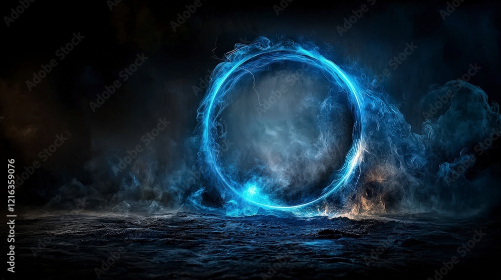 Aufkleber a deep blue arc pulls together ethereal elements in a cosmic void digital art sci-fi environment sur