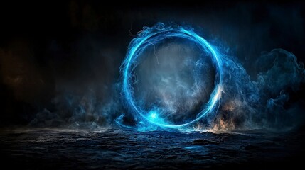 Fototapeta premium A deep blue arc pulls together ethereal elements in a cosmic void digital art sci-fi environment surreal viewpoint