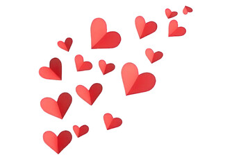 Floating Red Paper Hearts for Wedding and Celebration Craft Ideas. Isolated, on Transparent Background