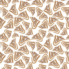Animal print with organic shapes in coffee brown and caramel isolated on white. Africa motifs seamless pattern hand drawn. Wild nature, exotic textures of watercolor brushstroke on repeat background.