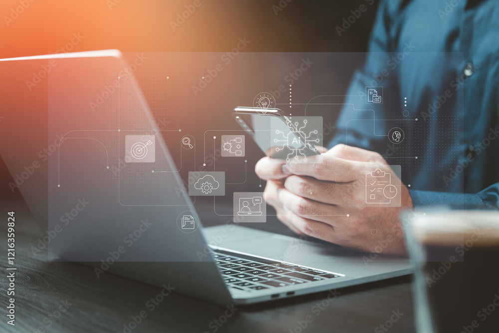 Aufkleber AI integration: Connecting devices for smarter, seamless digital workflows. Empowering productivity: Combining AI and mobile technology for success.