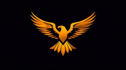 Obraz premium Golden eagle illustration glowing brightly with metallic wings on black