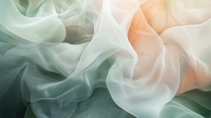Obraz premium Abstract Draped Fabric: Pastel Green and Peach Sheer Silk Texture