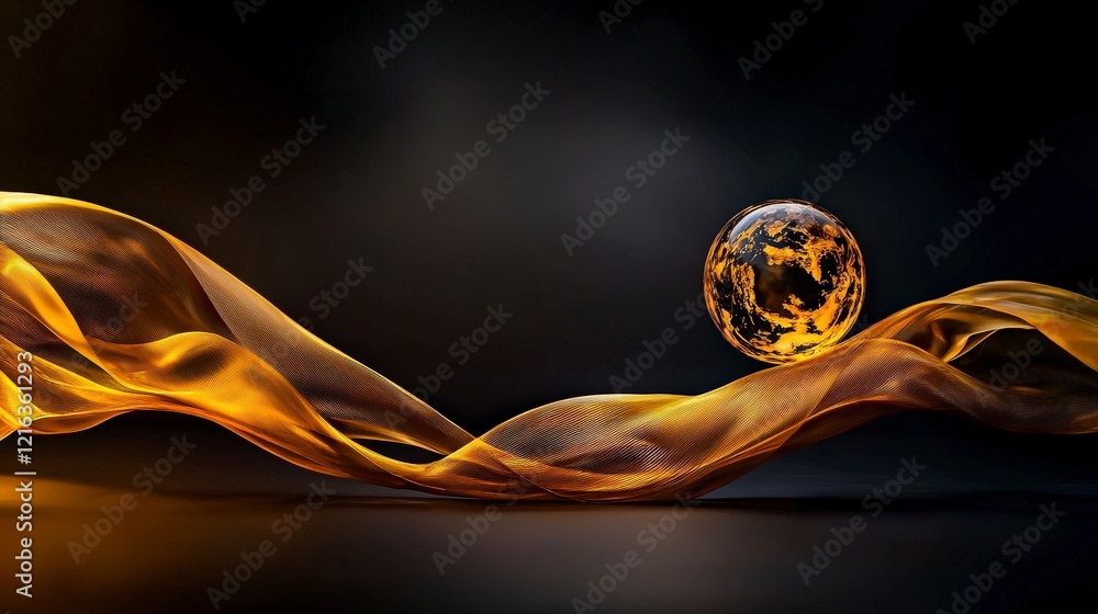 Poster Floating golden-brown curve embraces emotion in a mesmerizing abstract art scene