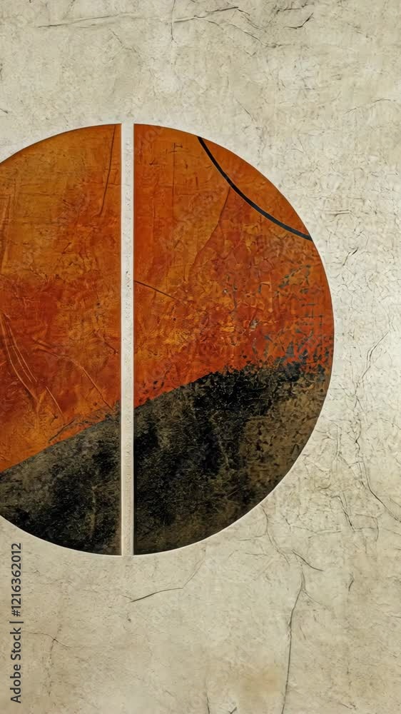 Poster artistic circular design featuring bold colors and textures on a textured background