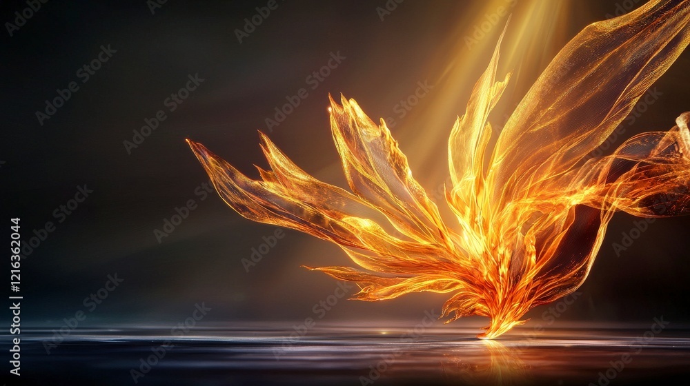 Fototapete Dynamic golden light unfurls artistic display abstract imagery ethereal setting close-up view imagination unleashed