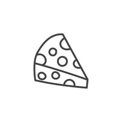 Piece of Cheese Triangle Shape Icon. Outline dairy product symbol with holes. Delicious slice. Line art vector illustration
