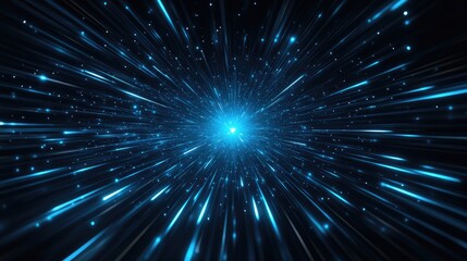 Bright blue light beam. Speed of light 