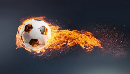 Fototapeta premium Dynamic soccer ball surrounded by flames in an action-packed sports scene