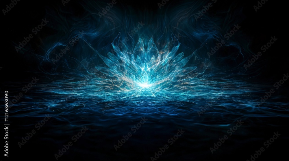 Poster mystical blue energy burst abstract background digital artwork ethereal space close-up calm and tran