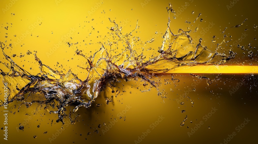 Poster Dynamic water splash with amber line studio setting abstract art vibrant colors close-up perspective fluid motion concept