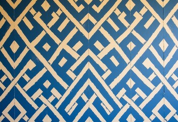 Parisian Wallpaper Pattern, Blue and Cream Geometric, Hand-Painted for Hotel, Commercial Grade, Unique Design, Slight Texture, Elegant, French Style, Art.
