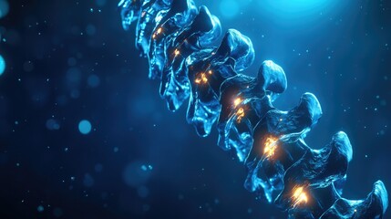 3D illustration of a human spine with highlighted vertebrae,