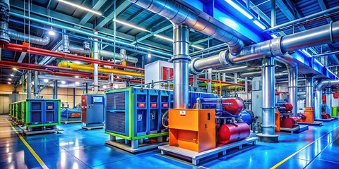 Naklejka premium Factory HVAC System Production Line Interior - Bright, Modern Design