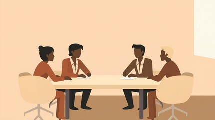 Business team having a meeting at a minimalist round table. office, teamwork, brainstorming, meeting, Labor Day,