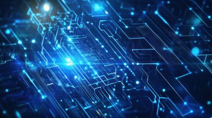 Obraz premium Abstract Digital Circuitry: A Glowing Blue Network of Technology