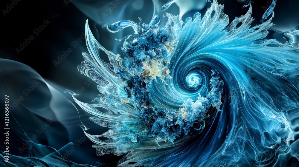 Poster aquablue spirals creating endless swirls abstract art digital surreal environment close-up motion an