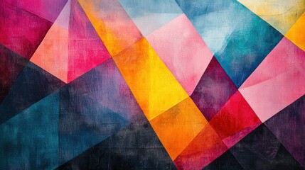 Fototapeta premium Abstract Geometric Colorful Painting: Vibrant Hues and Textured Triangles