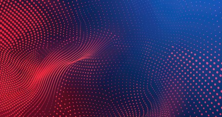 Obraz premium Abstract graphic design featuring red and blue dots with flowing lines, ideal for backgrounds.