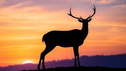  A Serene Deer Silhouette Stands Majestically Against a Golden Sunset