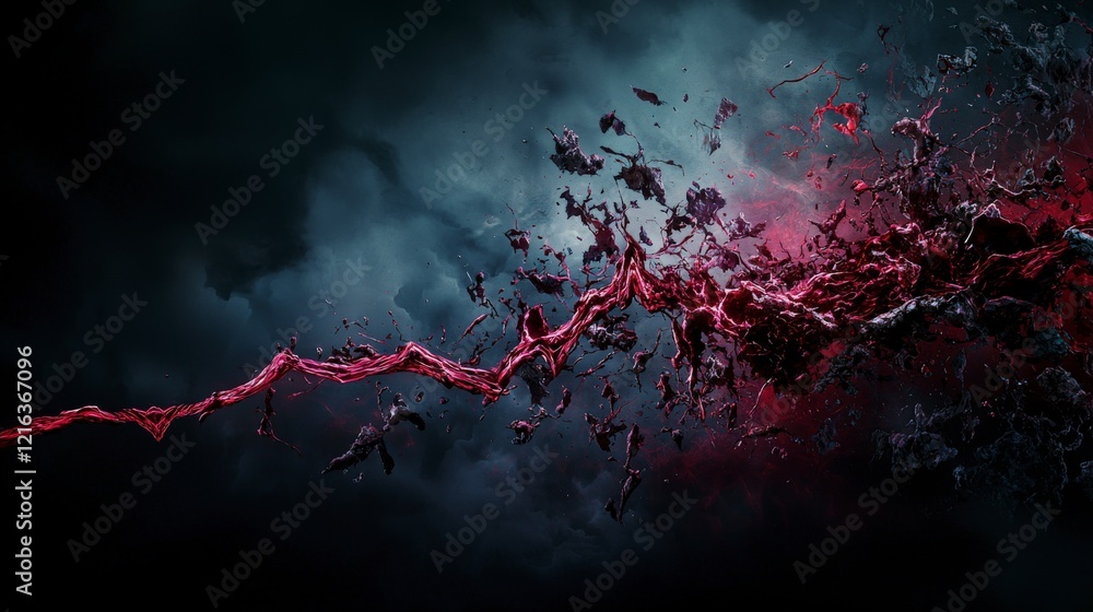 Poster a vibrant scarlet line cuts through abstract darkness artistic expression digital art surreal enviro