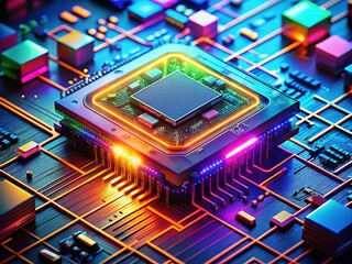 Intricate Microchip Design, High-Resolution Image