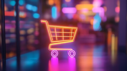 Neon Shopping Cart: Online Retail, E-commerce, Digital Market