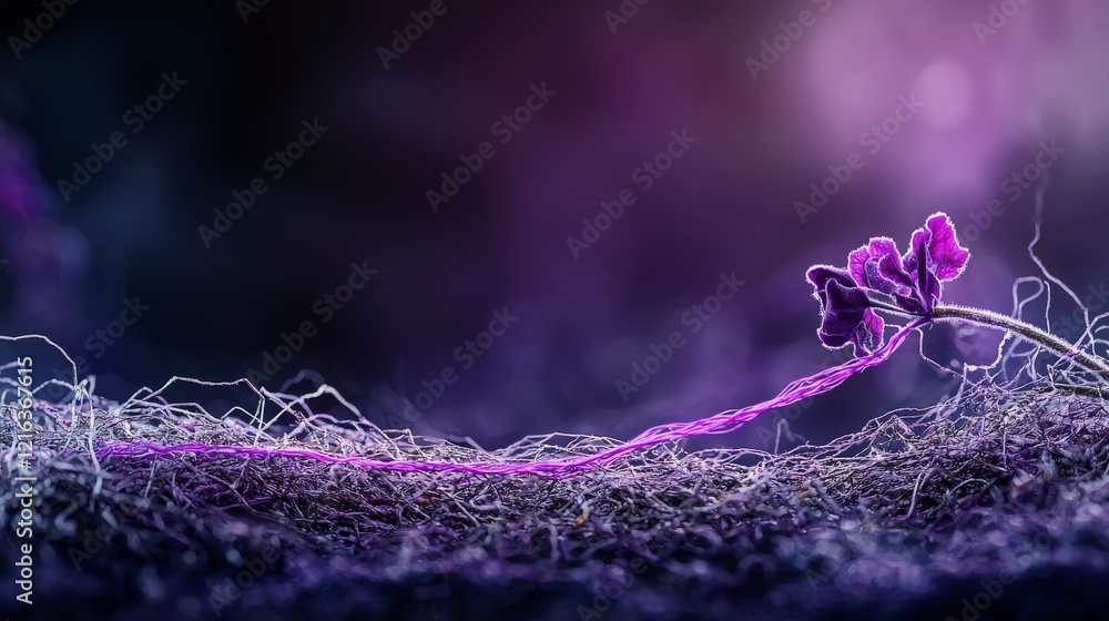 Aufkleber Violet line connecting memories nature abstract art dreamlike environment close-up view conceptual visualization