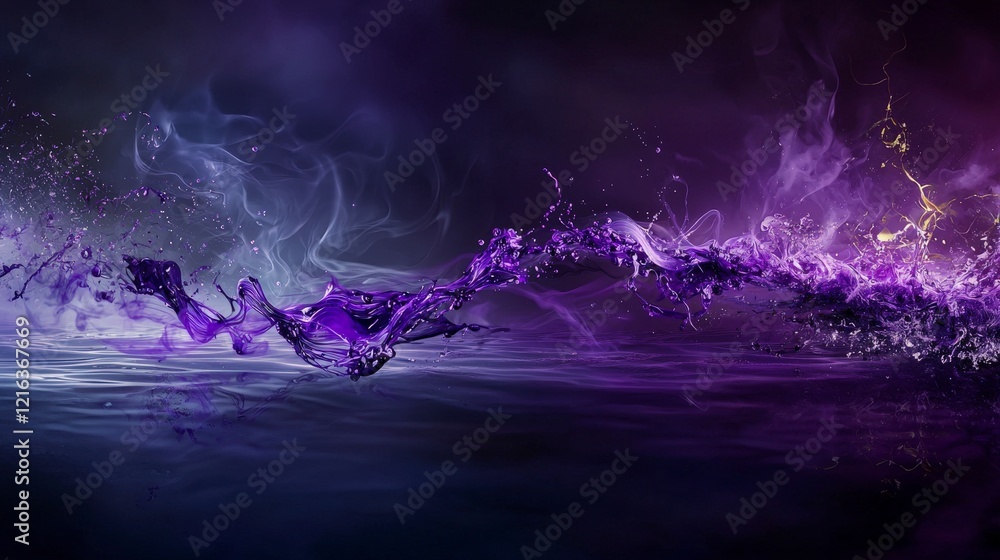 Aufkleber Violet line trembles through memory realm abstract art digital creation dark environment surreal viewpoint fluid concept