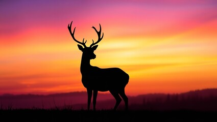  A Serene Deer Silhouette Stands Majestically Against a Golden Sunset