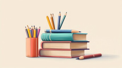 Fototapeta premium Colorful pencils, books, education, learning, background