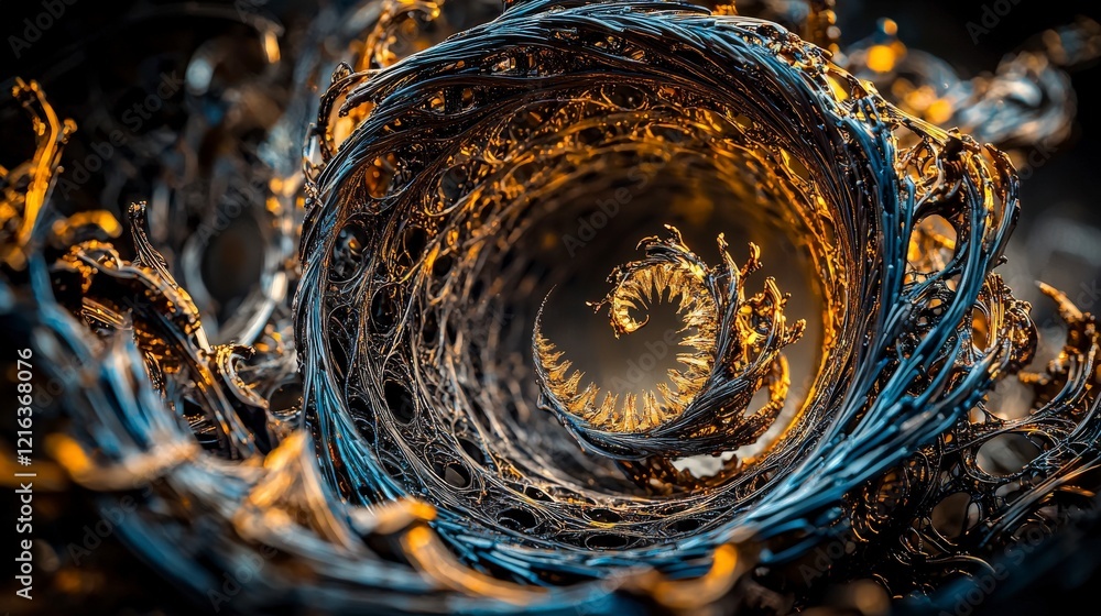 Fototapete vortex of bronze and gold swirls in abstract art studio digital render dynamic close-up intense illu