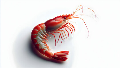 Food A diagonal side view of a red shrimp with its antennae pointing upward, showcasing its segmented bod1