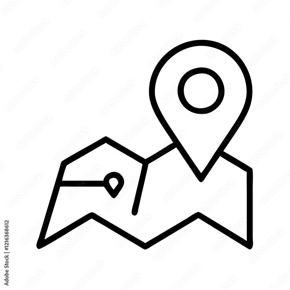 Poster icon depicting a map with location markers representing geolocation and navigation features in apps 