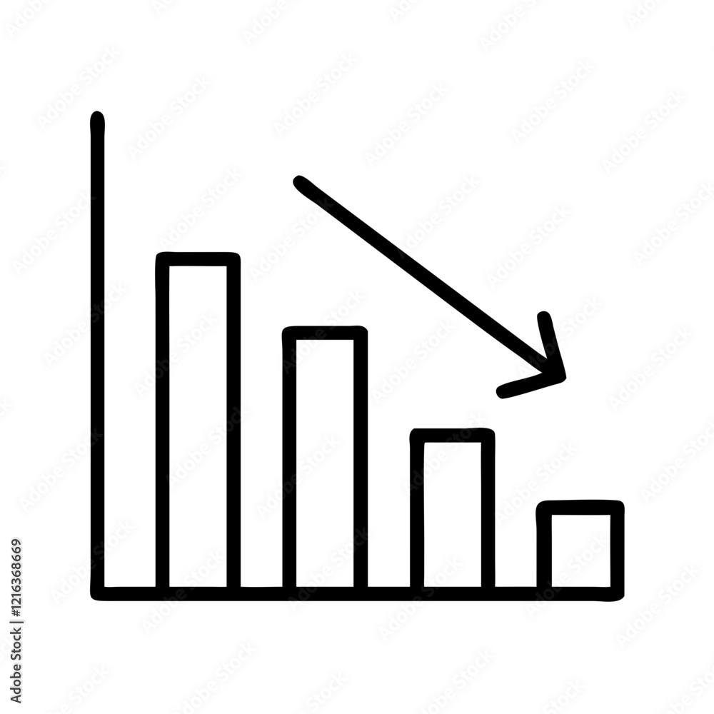 Poster icon depicting a declining bar chart representing cost reduction in business and marketing contexts