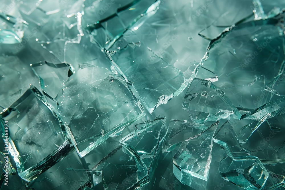 Poster broken tempered glass pane reflecting light, creating an abstract pattern