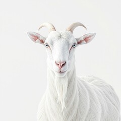 Obraz premium A close-up shot of a pure white goat standing gracefully against a white backdrop, white, detail, animal, elegant