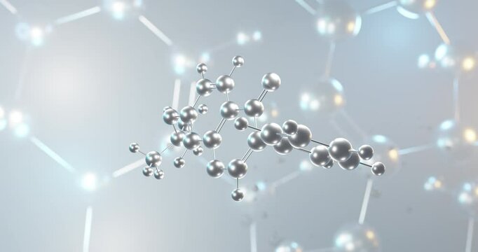 Ipriflavone rotating 3d molecule, molecular structure of synthetic isoflavone, seamless video
