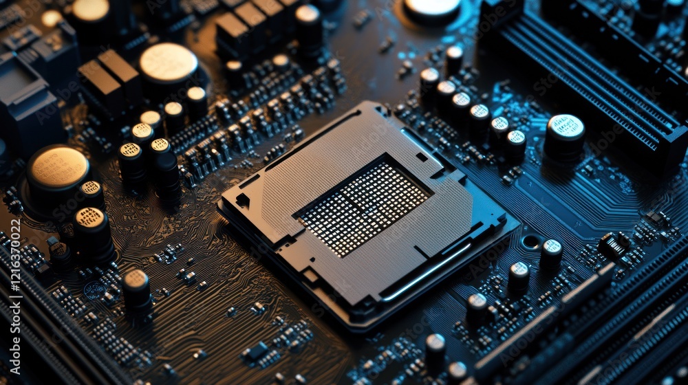 Poster Close-up of a Computer Motherboard with CPU Socket