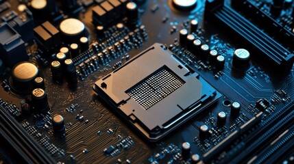 Close-up of a Computer Motherboard with CPU Socket