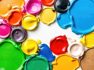 A collection of paints arranged in a geometric pattern, paint colors, colorful arrangement, creative organization