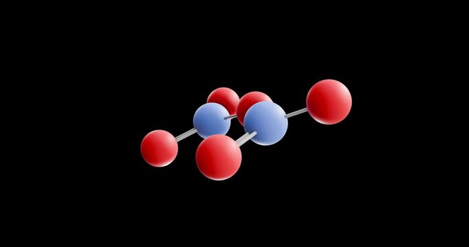 Dinitrogen pentoxide molecule, rotating 3D model of nitrogen oxide, looped video on a black background
