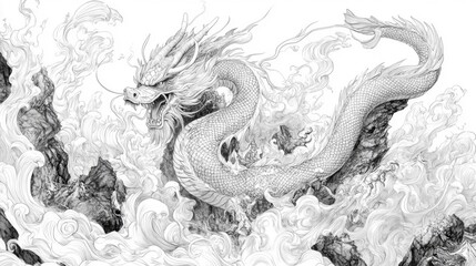 Obraz premium Majestic Dragon Soaring Through Turbulent Waters