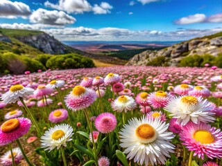 Obraz premium Pink and white everlasting daisies, showcasing Australian landscape beauty.