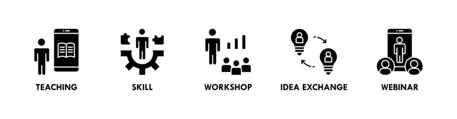 Knowledge Transfer web icon illustration concept with icon of teaching, skill, workshop, idea exchange, and webinar