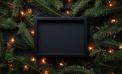 Winter Holiday: Festive Frame with Evergreen Branches and Lights Glowing Brightly for Season's Greetings